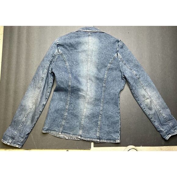 Rubbish women’s Small Blazer Blue Jean/Denim Jacket Two Button V Neck - Picture 5 of 6
